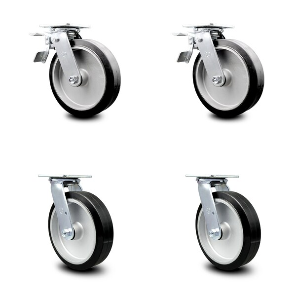 Service Caster 8 Inch Rubber on Aluminum Caster Set with Roller Bearing 2 Total Lock Brake SCC SCC-TTL30S820-RAR-2-S-2 - main